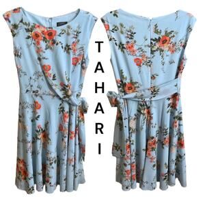 Tahari Dress Women's Size 6 Blue Floral Sheath Swing Skirt Bottom Sleeveless